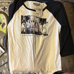 Stranger Things Black and White Raglan Tee